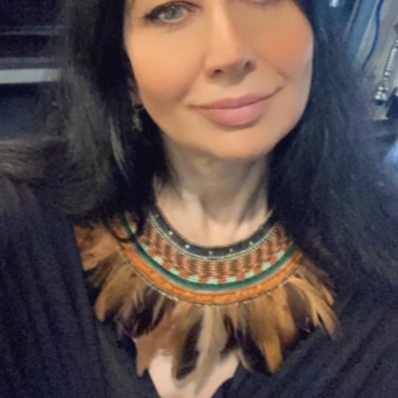 Unique copper and green handcrafted bib necklace with earrings - Picture 5 of 5